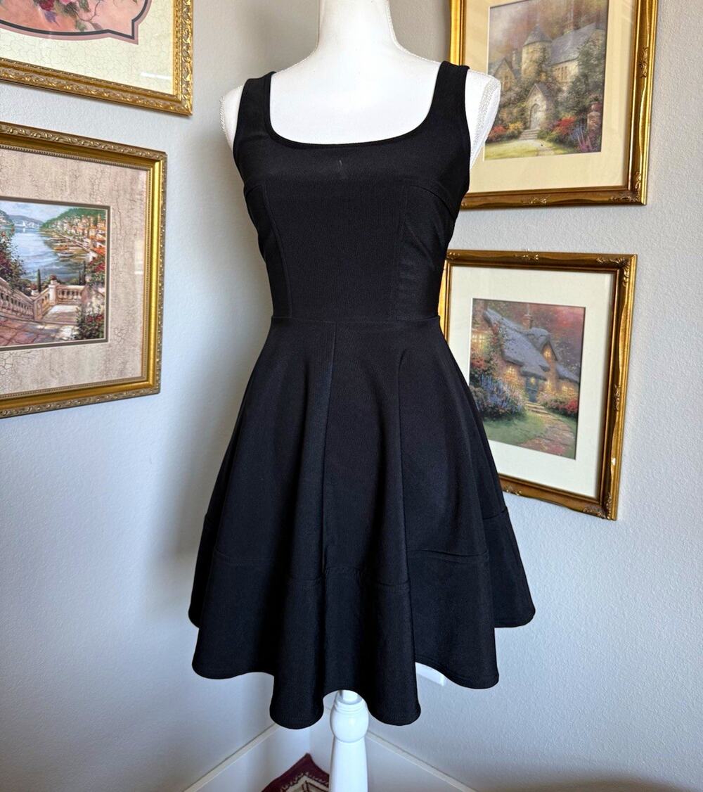 Lulus Black Sleeveless Square Neck Fit & Flare A-Line Mini Dress Womens Small